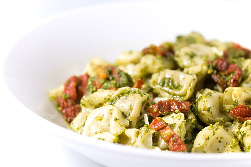 Cheese Tortellini with Pesto and Sun Dried Tomatoes