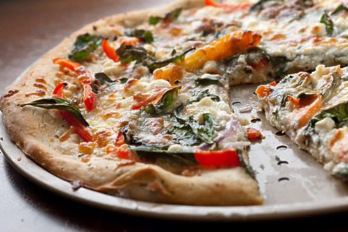 Spinach, Cheese, Onion and Pepper Pizza