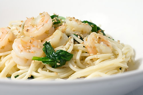 Sesame Shrimp and Spinach Noodles