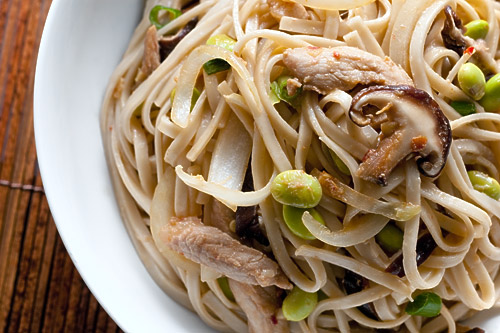 Udon Noodle Stir-fry with Pork and Edamame